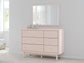 Wistenpine Full Upholstered Panel Headboard with Mirrored Dresser, Chest and Nightstand