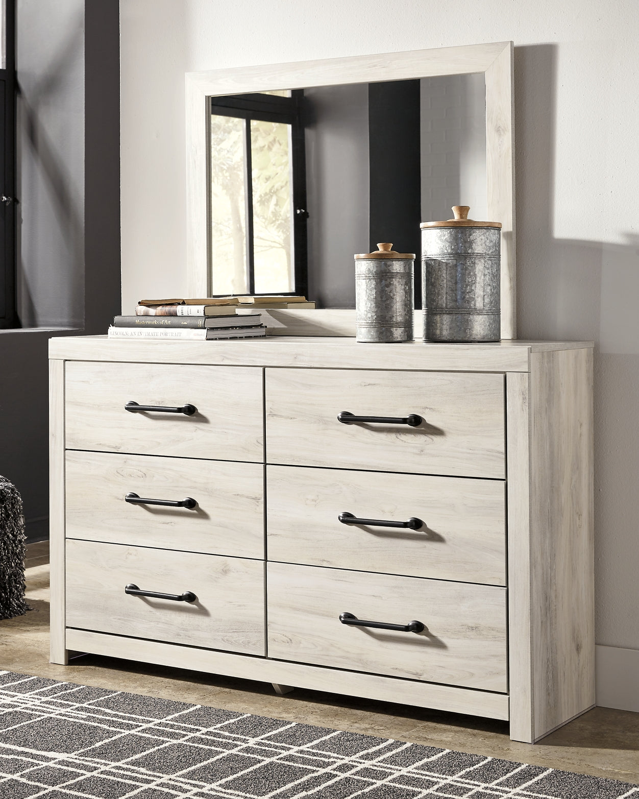 Cambeck Twin Panel Bed with 4 Storage Drawers with Mirrored Dresser